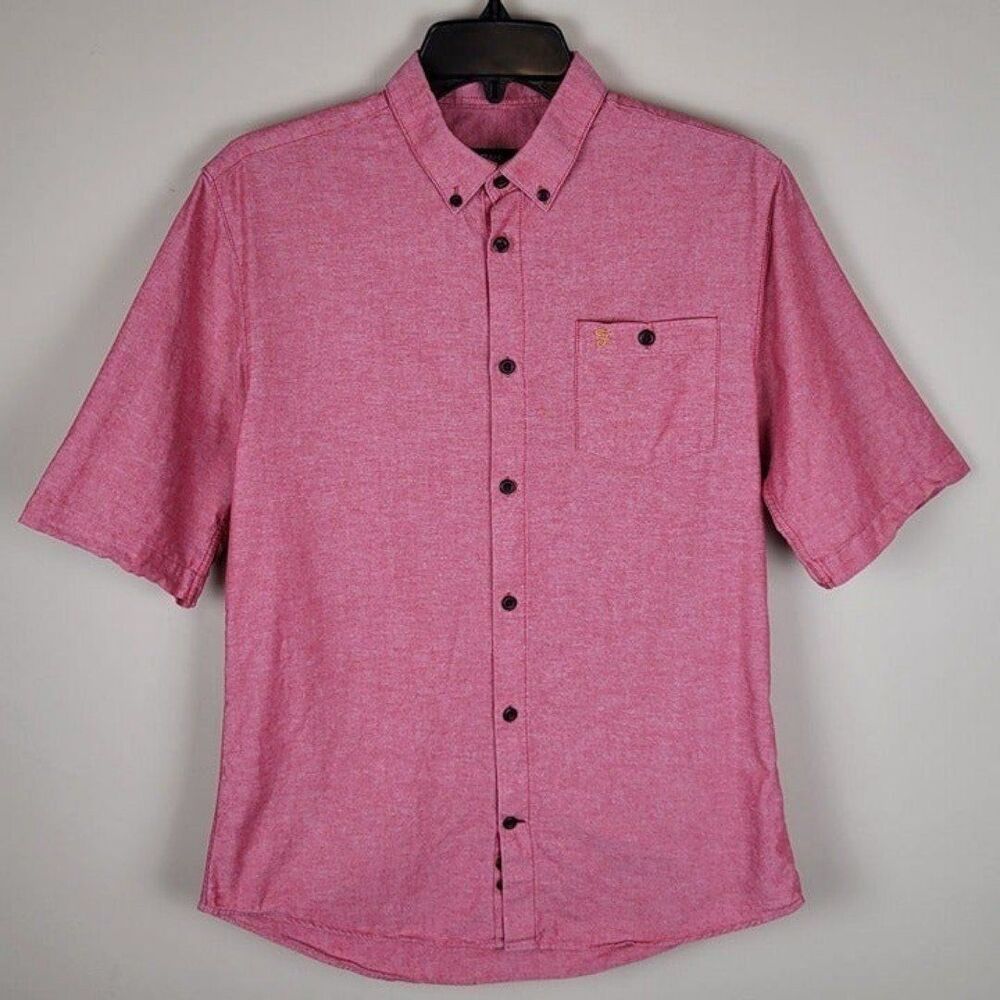 Farah Lexington Chambray Button Down Shirt Short Sleeve Size S